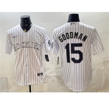 Men's Colorado Rockies #15 Hunter Goodman White Home Stitched Baseball Jersey