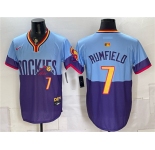 Men's Colorado Rockies #7 TJ Rumfield Purple Light Blue 2025 City Connect Limited Stitched Baseball Jersey