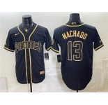 Men's San Diego Padres #13 Manny Machado Black Gold With Patch Stitched Baseball Jersey