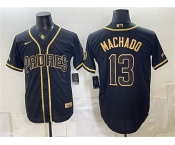 Men's San Diego Padres #13 Manny Machado Black Gold With Patch Stitched Baseball Jersey