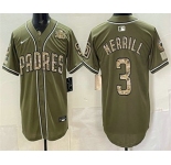 Men's San Diego Padres #3 Jackson Merrill Olive 2026 Armed Forces DayJersey
