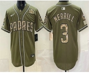 Men's San Diego Padres #3 Jackson Merrill Olive 2026 Armed Forces DayJersey