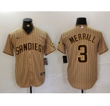 Men's San Diego Padres #3 Jackson Merrill Tan NEW 2023 Cool Base Stitched Jersey