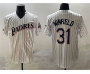 Men's San Diego Padres #31 Dave Winfield White Throwback With Patch Cool Base Stitched Baseball Jersey
