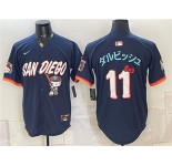 Men's San Diego Padres X Hello Kitty #11 ダルビッシュ Obsidian 2026 City Connect Stadium Stitched Baseball Jersey