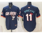 Men's San Diego Padres X Hello Kitty #11 ダルビッシュ Obsidian 2026 City Connect Stadium Stitched Baseball Jersey