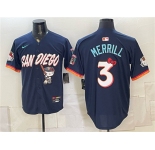 Men's San Diego Padres X Hello Kitty #3 Jackson Merrill Obsidian 2026 City Connect Stadium Stitched Baseball Jersey