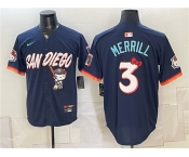 Men's San Diego Padres X Hello Kitty #3 Jackson Merrill Obsidian 2026 City Connect Stadium Stitched Baseball Jersey