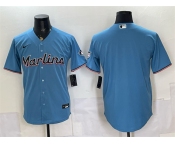 Men's Miami Marlins Blank Blue Cool Base Stitched Baseball Jersey