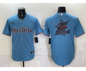 Men's Miami Marlins Blue Team Big Logo Cool Base Stitched Baseball Jersey