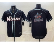 Men's Miami Marlins Team Big Logo 2026 Fashion Replica Black Out Stitched Baseball Jersey