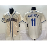 Men's Seattle Mariners #11 Edgar Martinez Cream 50th Anniversary Patch Stitched Baseball Jersey