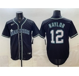 Men's Seattle Mariners #12 Josh Naylor 2026 Fashion Replica Black Out Stitched Baseball Jersey