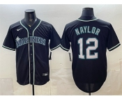 Men's Seattle Mariners #12 Josh Naylor 2026 Fashion Replica Black Out Stitched Baseball Jersey