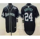 Men's Seattle Mariners #24 Ken Griffey Jr 50th Black Out Style Vapor Premier Limited Jersey