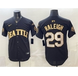 Men's Seattle Mariners #29 Cal Raleigh Black Gold 50th Anniversary & AL West Division Champions Patch Vapor Limited Stitched Baseball Jersey