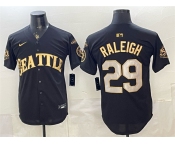 Men's Seattle Mariners #29 Cal Raleigh Black Gold 50th Anniversary & AL West Division Champions Patch Vapor Limited Stitched Baseball Jersey