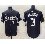 Men's Seattle Mariners #3 Cal Raleigh Black 'Deep Sea Gothic Edition' Vapor Premier Limited Stitched Baseball Jersey