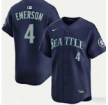 Men's Seattle Mariners #4 Colt Emerson Navy Cool Base Stitched Baseball Jersey