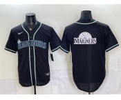Men's Seattle Mariners Team Big Logo 2026 Fashion Replica Black Out Stitched Baseball Jersey