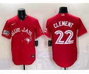 Men's Toronto Blue Jays #22 Ernie Clement Red 50 Seasons Patch Stitched Baseball Jersey