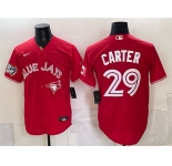 Men's Toronto Blue Jays #29 Joe Carter Red 50 Seasons Patch Stitched Baseball Jersey