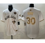 Men's Toronto Blue Jays #30 Alejandro Kirk White Gold 2025 American League Champions Limited Stitched Jersey