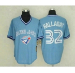 Men's Toronto Blue Jays #32 Roy Halladay Light Blue Pullover Stitched MLB Throwback Jersey By Mitchell & Ness