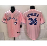 Men's Toronto Blue Jays #36 Davis Schneider Pink 50 Seasons Patch Stitched Baseball Jersey