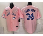 Men's Toronto Blue Jays #36 Davis Schneider Pink 50 Seasons Patch Stitched Baseball Jersey