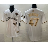 Men's Toronto Blue Jays #47 Addison Barger White Gold 2025 American League Champions Limited Stitched Jersey