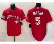 Men's Toronto Blue Jays #5 Daulton Varsho Red 50 Seasons Patch Stitched Baseball Jersey