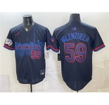 Men's Toronto Blue Jays #59 Brandon Valenzuela Navy 50 Seasons Patch 2024 City Connect Limited Stitched Baseball Jersey