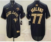 Men's Toronto Blue Jays #77 Louis Varland Black Gold 2025 American League Champions Limited Jersey