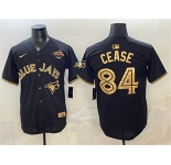 Men's Toronto Blue Jays #84 Dylan Cease Black Gold 2025 American League Champions Limited Stitched Baseball Jersey
