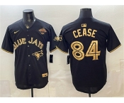 Men's Toronto Blue Jays #84 Dylan Cease Black Gold 2025 American League Champions Limited Stitched Baseball Jersey