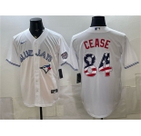 Men's Toronto Blue Jays #84 Dylan Cease White 2026 USA 250 Fourth of July Stitched Baseball Jersey