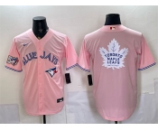Men's Toronto Blue Jays & Leafs With White Leafs Logo Pink 50 Seasons Patch Stitched Baseball Jersey