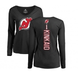 Hockey Women New Jersey Devils #1 Keith Kinkaid Black Backer Long Sleeve T-Shirt
