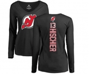 Hockey Women New Jersey Devils #13 Nico Hischier Black Backer Long Sleeve T-Shirt