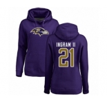 Football Women's Baltimore Ravens #21 Mark Ingram II Purple Name & Number Logo Pullover Hoodie