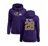 Football Women's Baltimore Ravens #28 Justin Bethel Purple Name & Number Logo Pullover Hoodie