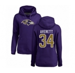 Football Women's Baltimore Ravens #34 Anthony Averett Purple Name & Number Logo Pullover Hoodie