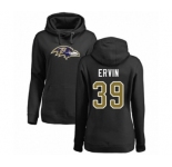 Football Women's Baltimore Ravens #39 Tyler Ervin Black Name & Number Logo Pullover Hoodie