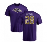 Football Baltimore Ravens #28 Justin Bethel Purple Name & Number Logo T-Shirt