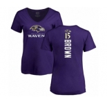 Football Women's Baltimore Ravens #15 Marquise Brown Purple Backer T-Shirt