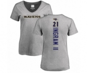 Football Women's Baltimore Ravens #21 Mark Ingram II Ash Backer V-Neck T-Shirt