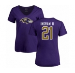 Football Women's Baltimore Ravens #21 Mark Ingram II Purple Name & Number Logo T-Shirt