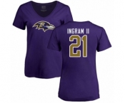 Football Women's Baltimore Ravens #21 Mark Ingram II Purple Name & Number Logo T-Shirt