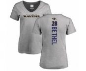 Football Women's Baltimore Ravens #28 Justin Bethel Ash Backer V-Neck T-Shirt